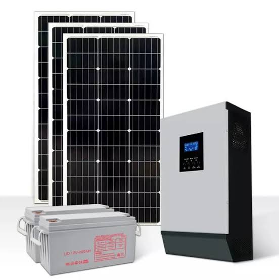 solar panels, with inverter and batteries